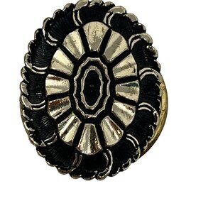 Vintage Scarf‎ Clip Silver Tone Black Enamel Gold Tone Back Made in W Germany